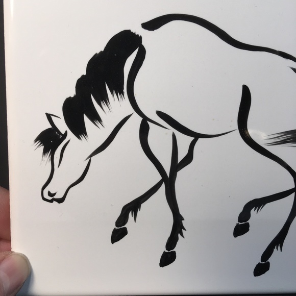 vtg Urushibara Mokuchu ATC Japan HORSE -HEAD DOWN- WALKING 6" x 6" print on tile - Picture 6 of 11